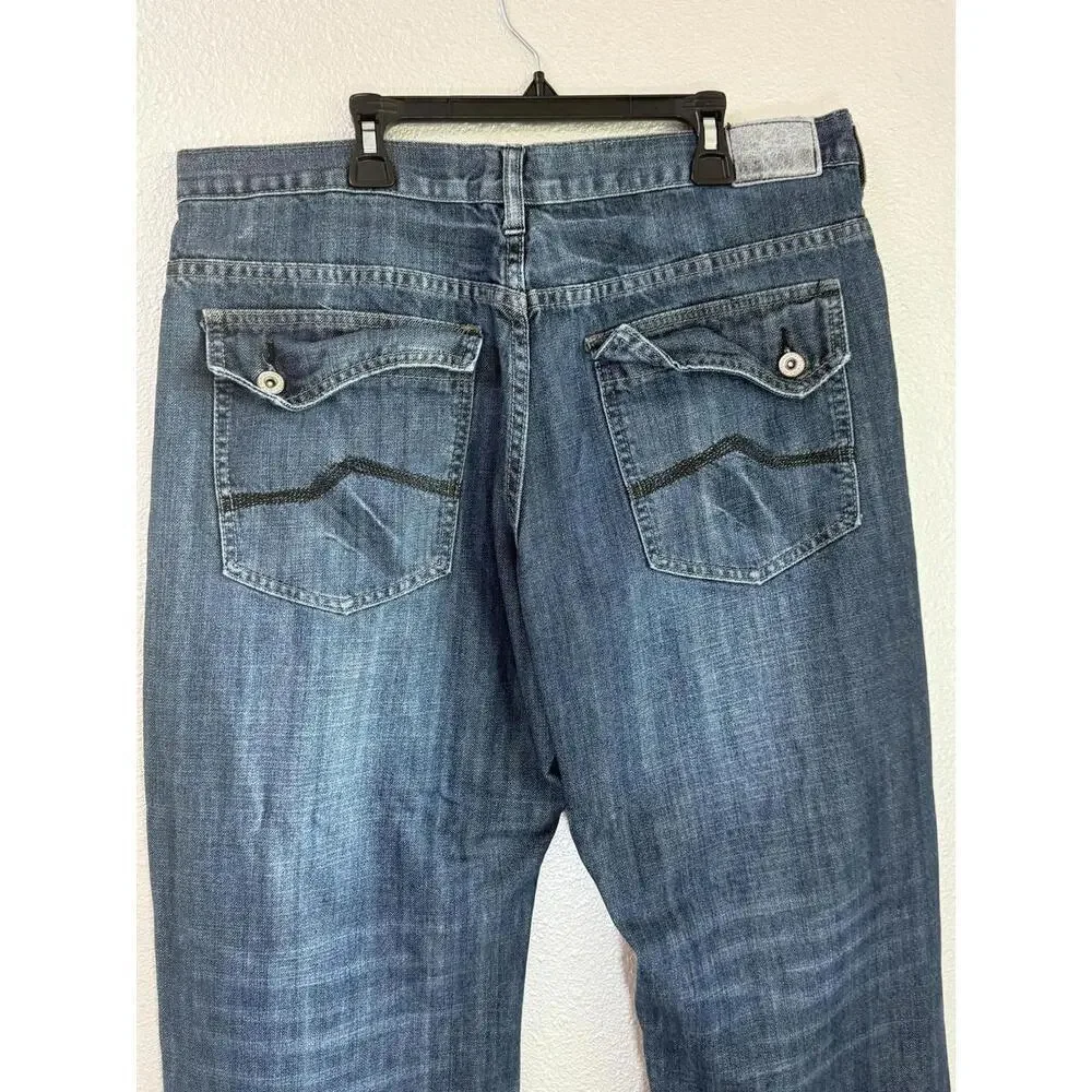 Attention Jeans Mens 36x30 Blue Straight Leg Medium Wash Denim Button Flap Back